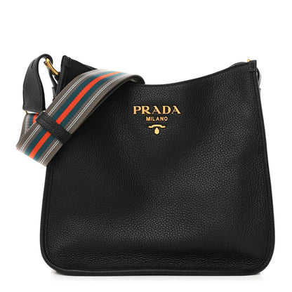 Prada Vitello Daino Hobo Messenger Bag Black 1 of 10