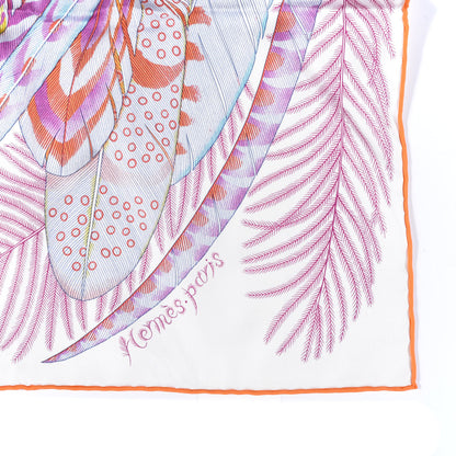 Hermes Silk Plumes En Fete Scarf 90 White Corail Parme 2 of 5