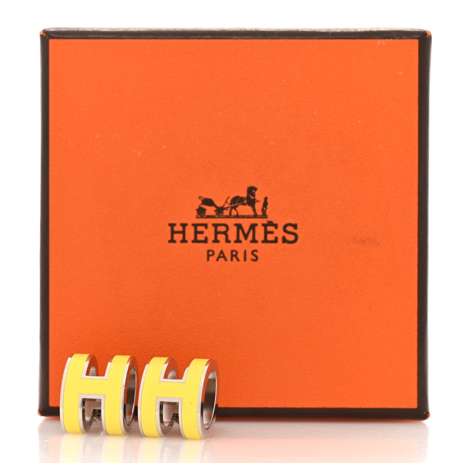 Hermes Palladium Lacquered Pop H Earrings Jaune Sature 6 of 6