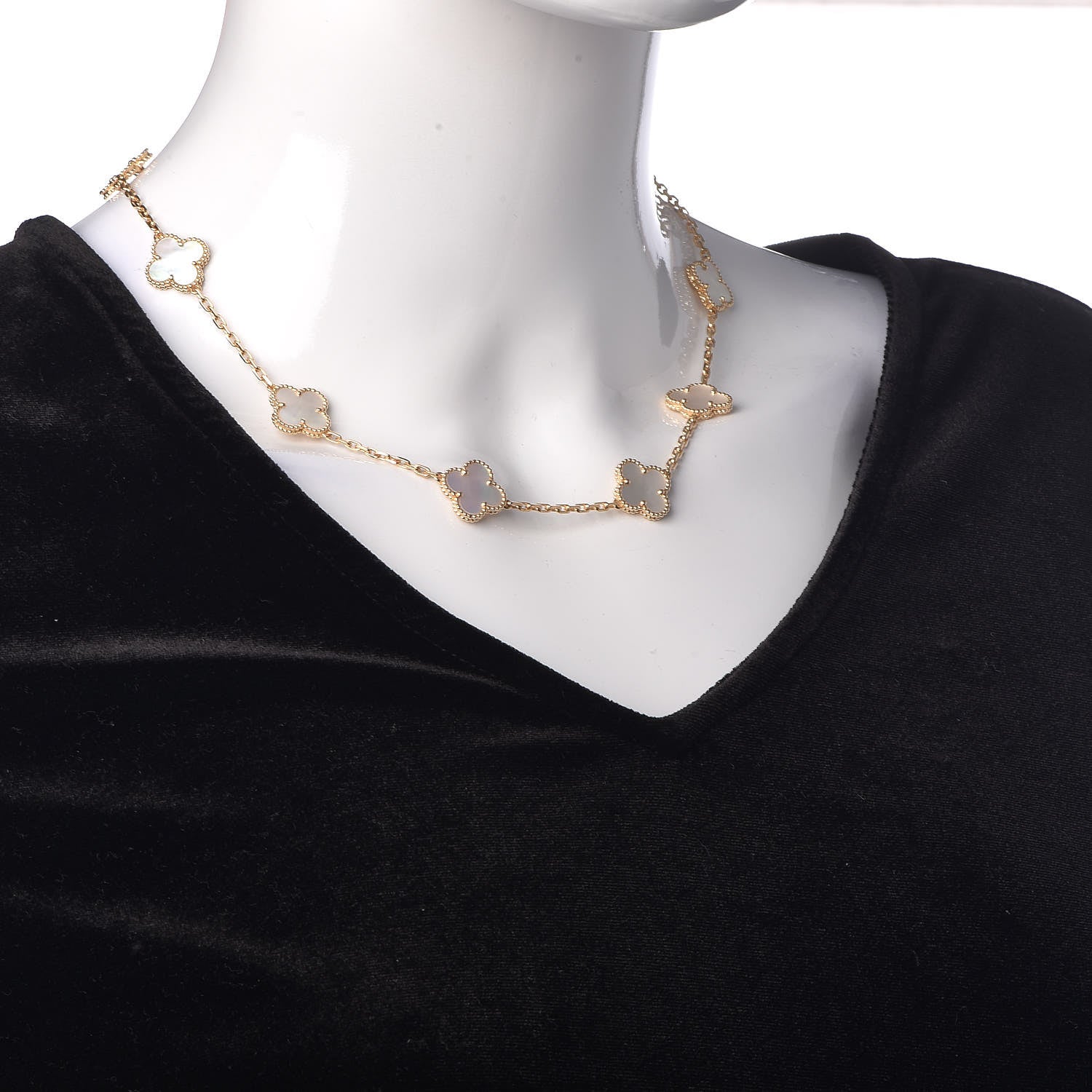Van Cleef & Arpels 18K Yellow Gold Mother of Pearl 10 Motifs Vintage Alhambra Necklace 2 of 7