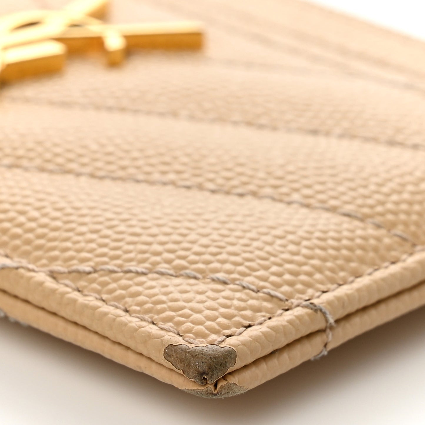 Grain De Poudre Matelasse Chevron Monogram Credit Card Case Dark Beige