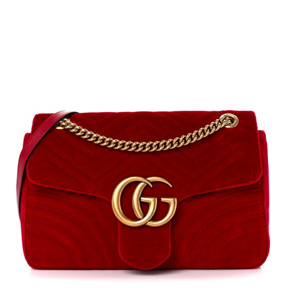Gucci Velvet Matelasse Medium GG Marmont Shoulder Bag Hibiscus Red 1 of 12