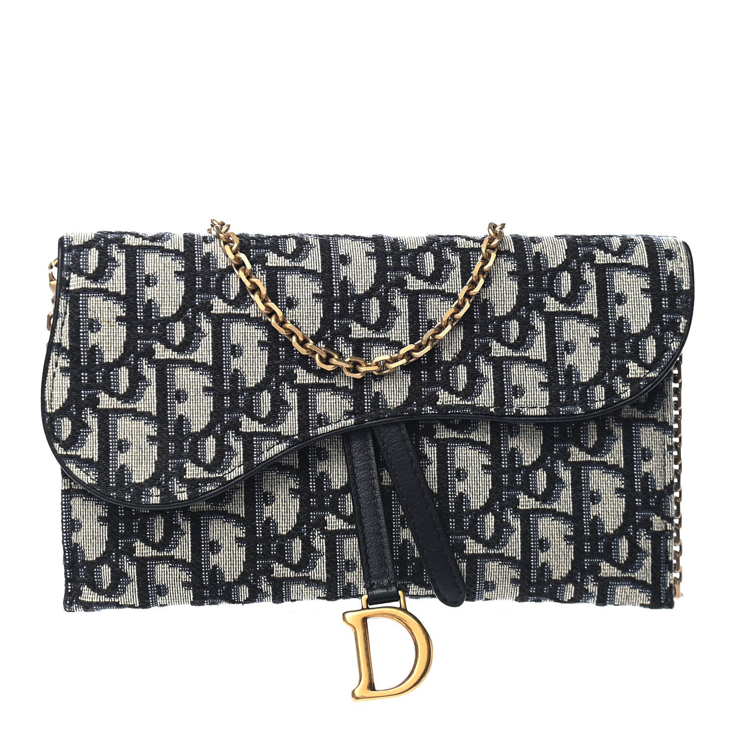 Christian Dior Oblique Saddle Chain Long Wallet Blue 3 of 9