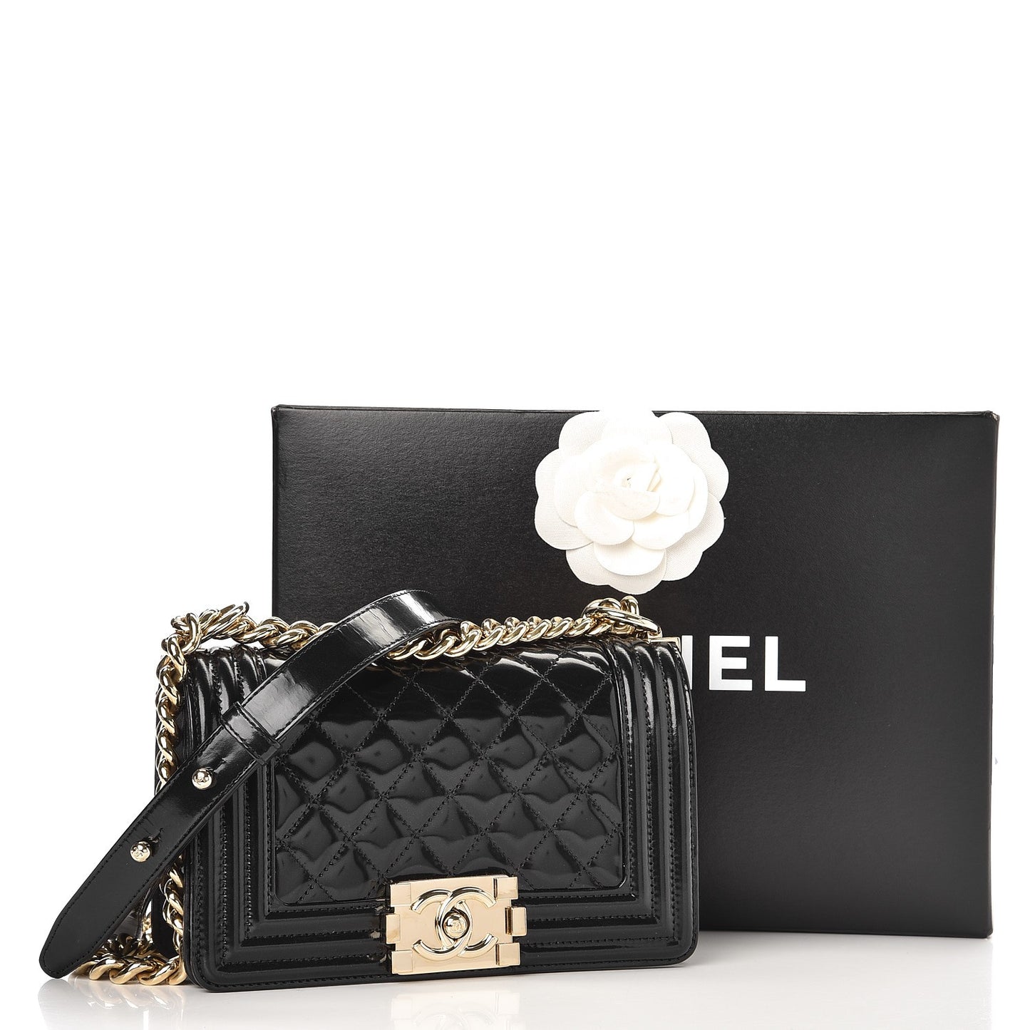 Iridescent Glazed Calfskin Quilted Small Boy Flap Black