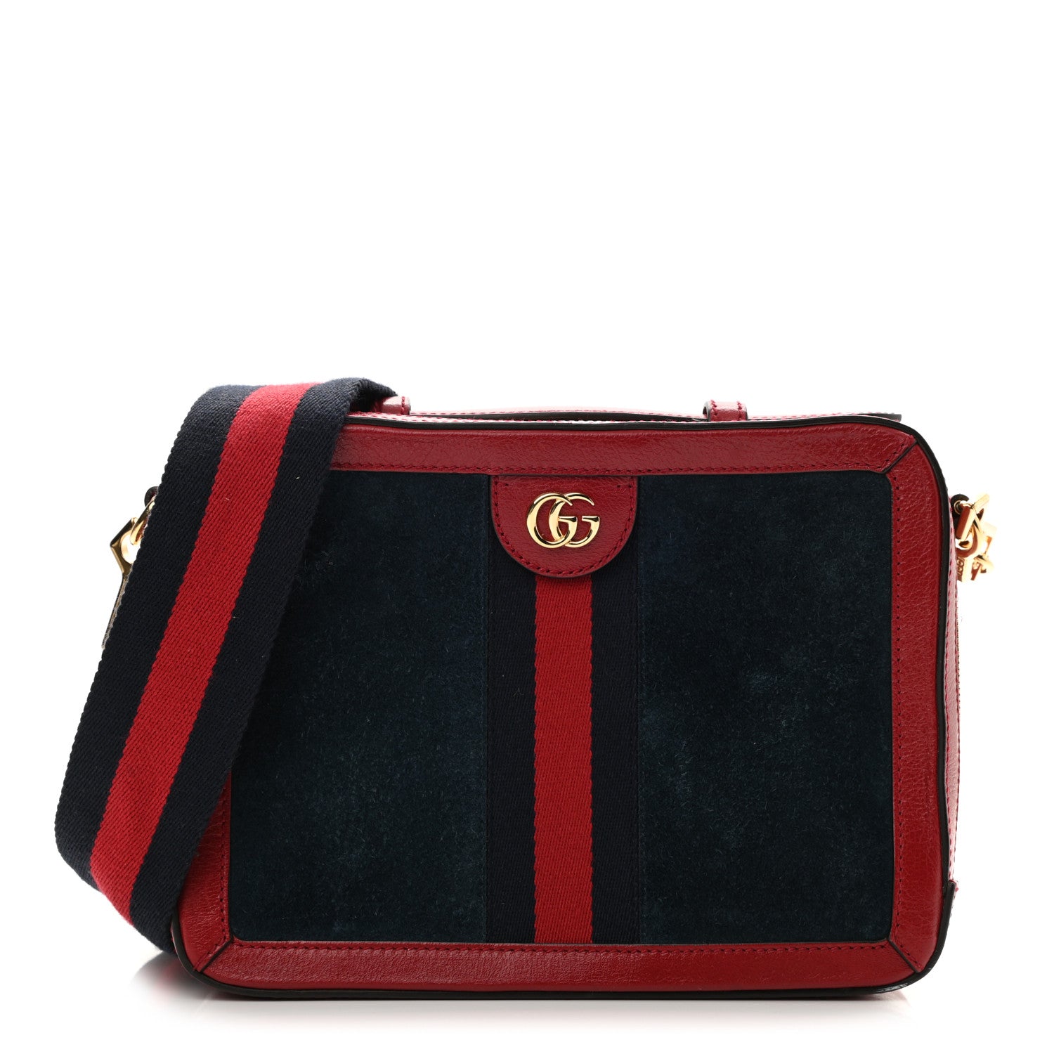Gucci Suede Calfskin Web Small Ophidia Top Handle Shoulder Bag New Blue Romantic Cherry 1 of 10