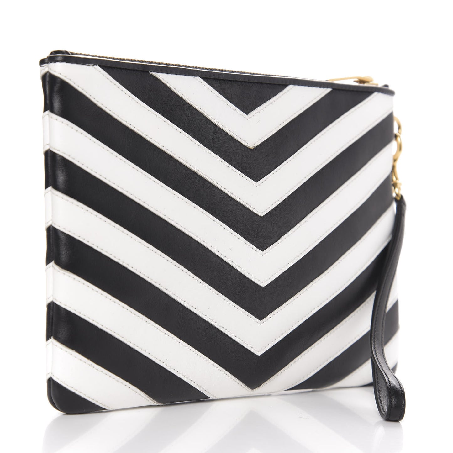 Calfskin Matelasse Chevron Monogram A5 Wristlet Black White