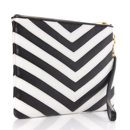 Saint Laurent Calfskin Matelasse Chevron Monogram A5 Wristlet Black White 3 of 8