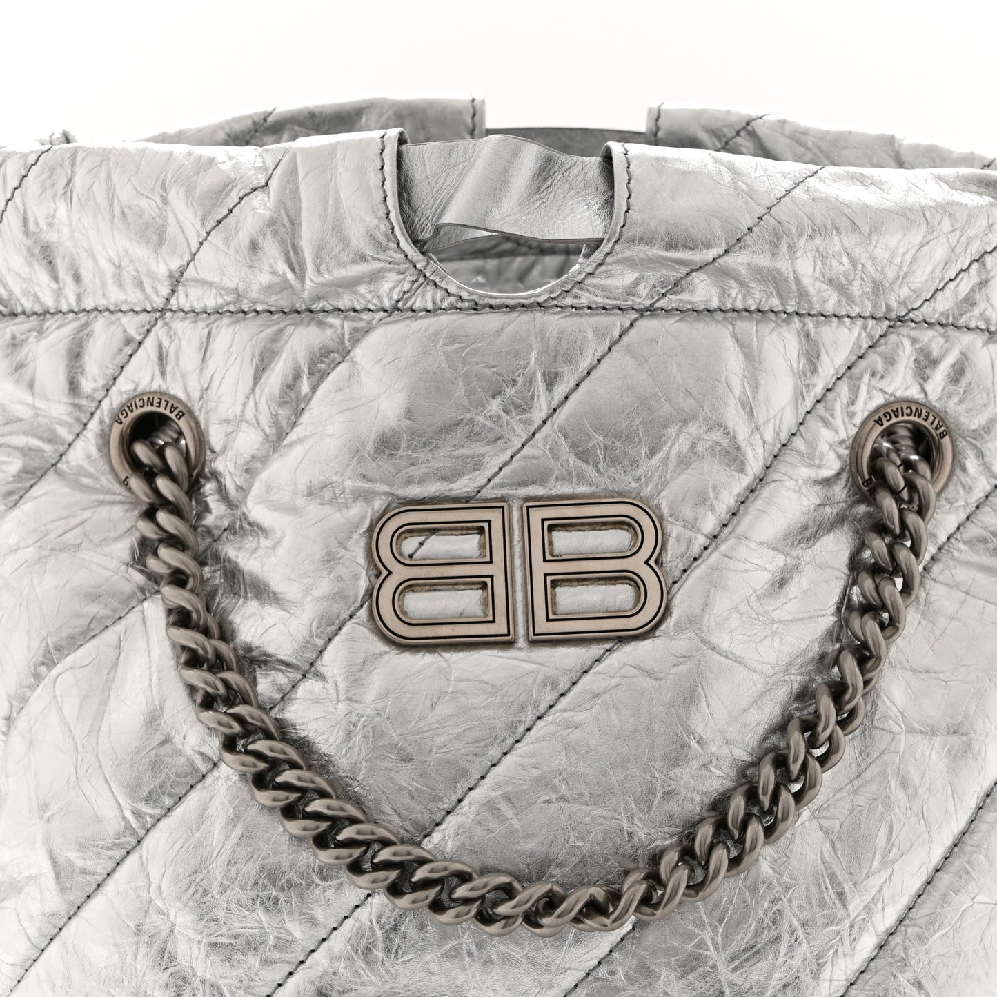 Crushed Calfskin Quilted Crush Small Tote Bag Silver