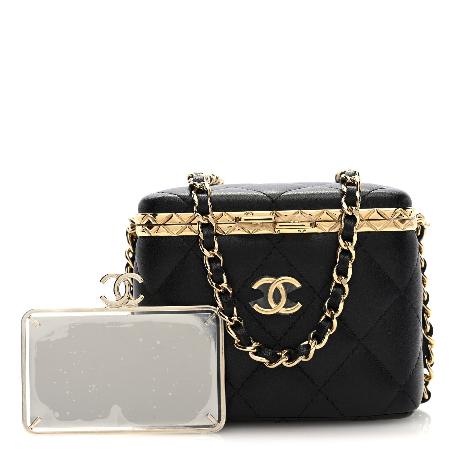 Chanel Metal Lambskin Quilted Small Vanity With Chain Black 3 of 11