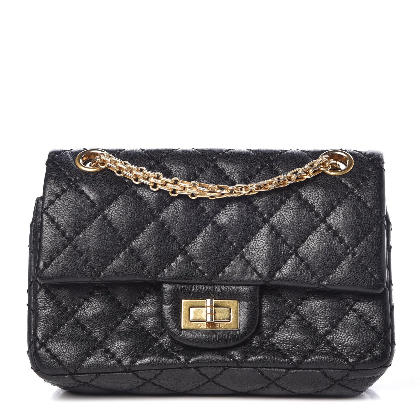 Aged Calfskin Quilted 2.55 Reissue 224 Flap Black
