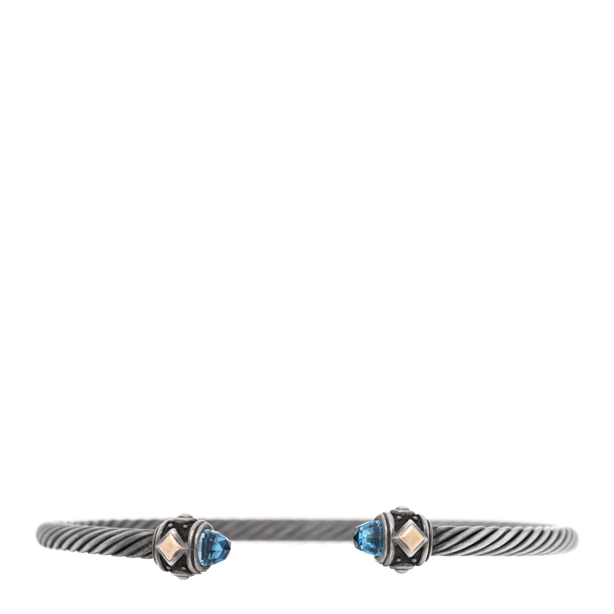 David Yurman Sterling Silver 18K Yellow Gold Blue Topaz 4mm Cable Renaissance Bracelet 1 of 3