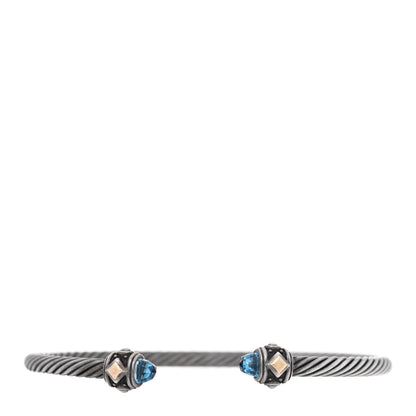 David Yurman Sterling Silver 18K Yellow Gold Blue Topaz 4mm Cable Renaissance Bracelet 1 of 3
