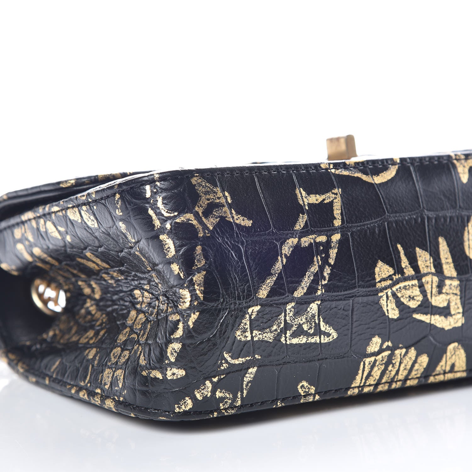 Chanel Calfskin Crocodile Embossed Graffiti 2.55 Mini Cocodile Reissue Flap Black Gold 5 of 10