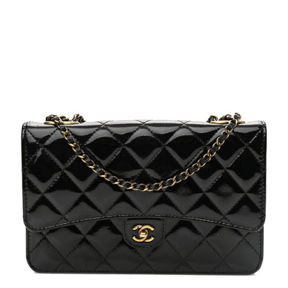 Chanel Patent Goatskin Quilted CC Eyelet Wallet On Chain WOC Black 1 of 12