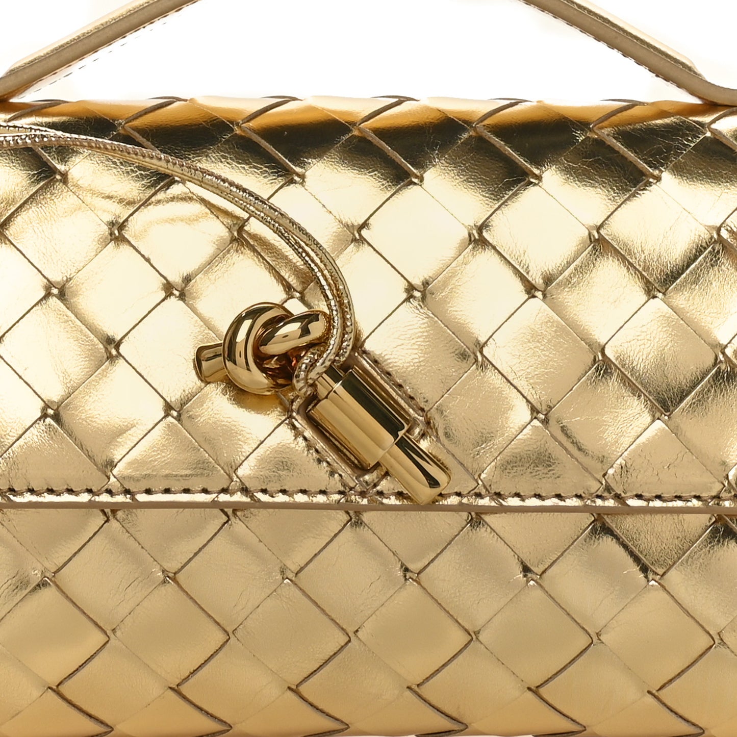 Metallic Lambskin Intrecciato Long Andiamo Top Handle Clutch Gold