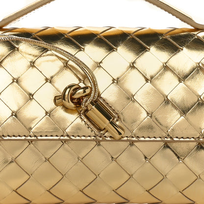 Bottega Veneta Metallic Lambskin Intrecciato Long Andiamo Top Handle Clutch Gold 7 of 9