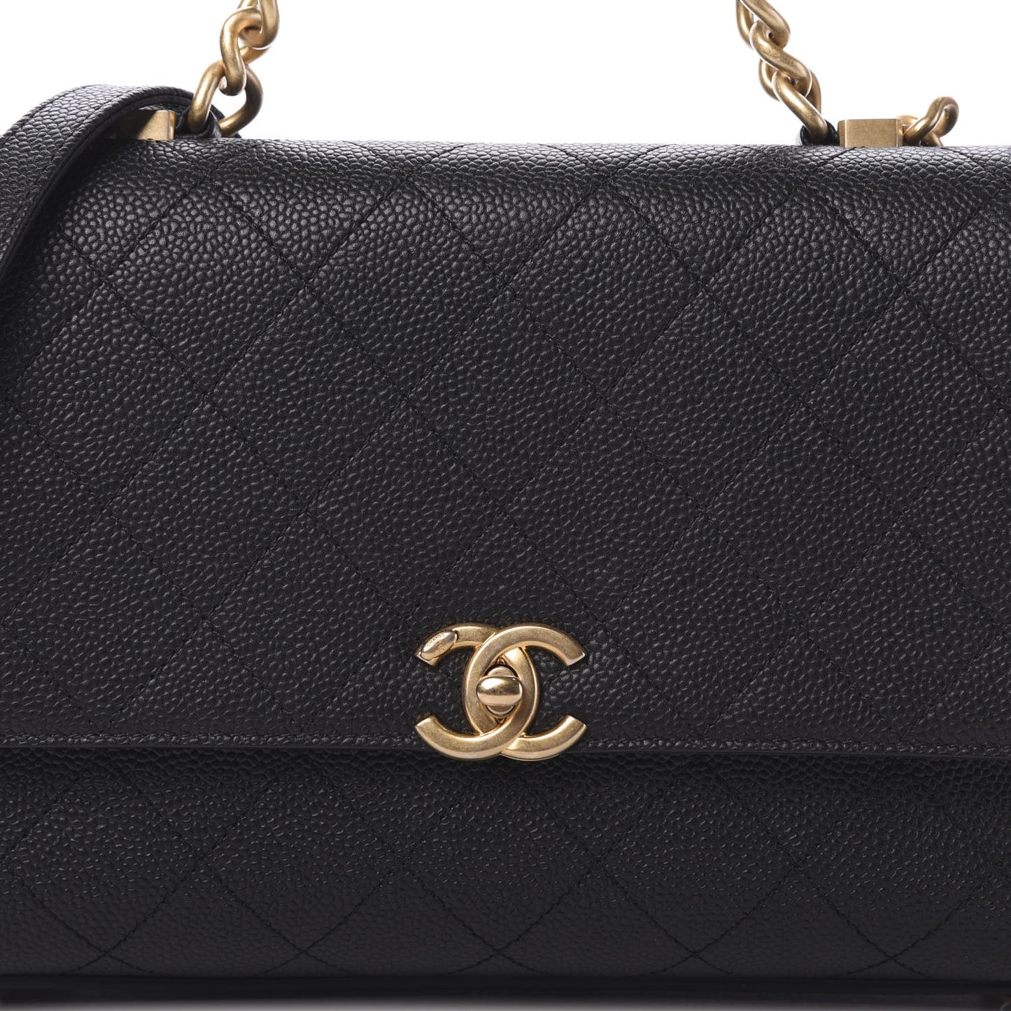 Grained Calfskin Small Stitched Flap Black