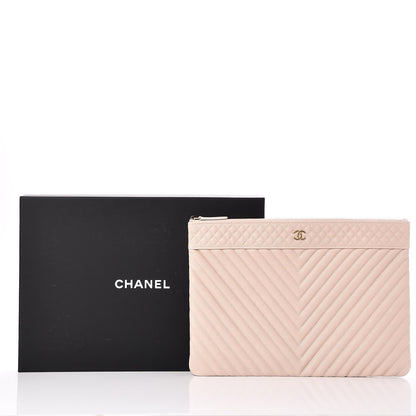 Chanel Caviar Chevron Quilted Large Cosmetic Case Light Pink 9 of 9