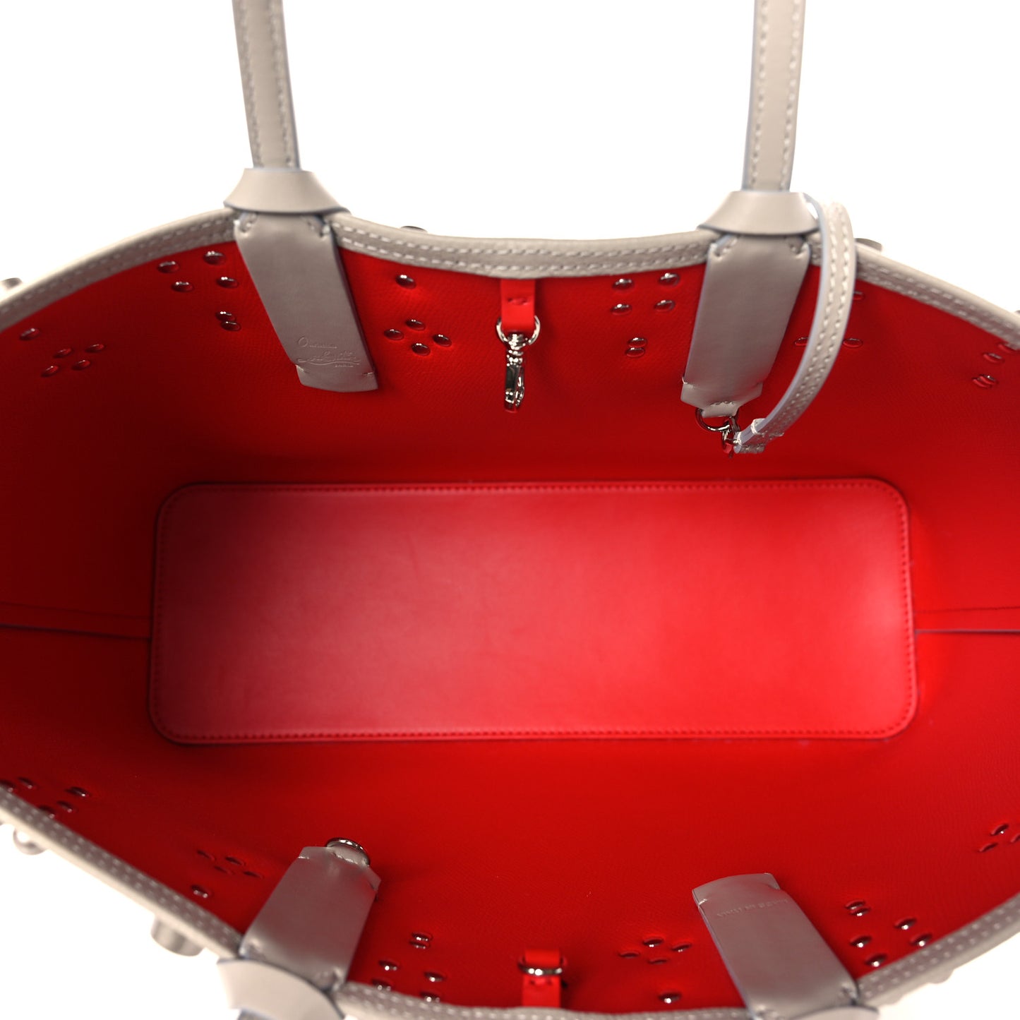 Calfskin Spikes Small East West Cabata Tote Light Grey