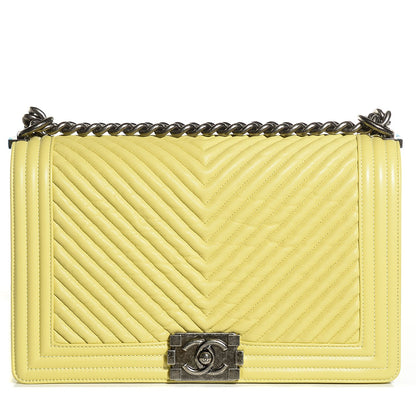 Chanel Wrinkled Lambskin Chevron New Medium Boy Flap Yellow 1 of 10
