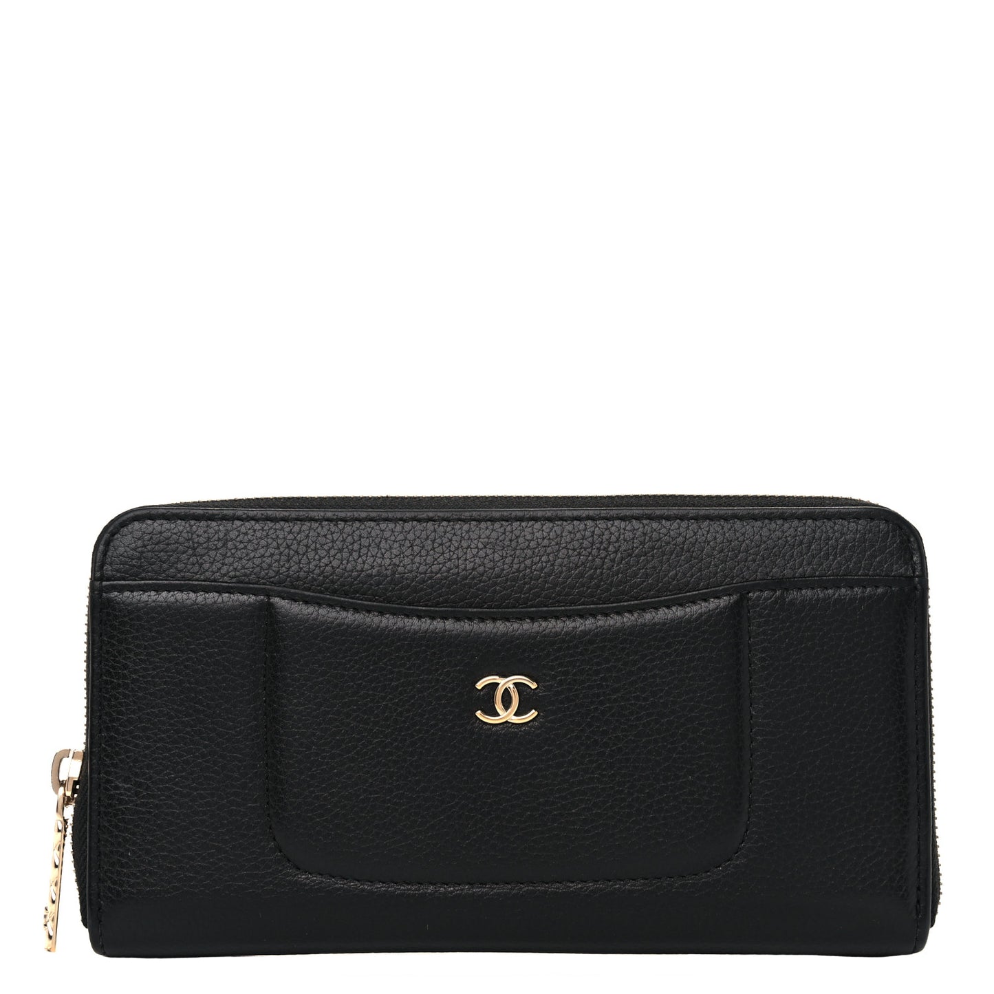 Grained Calfskin Neo Executive Zip Around Wallet Black
