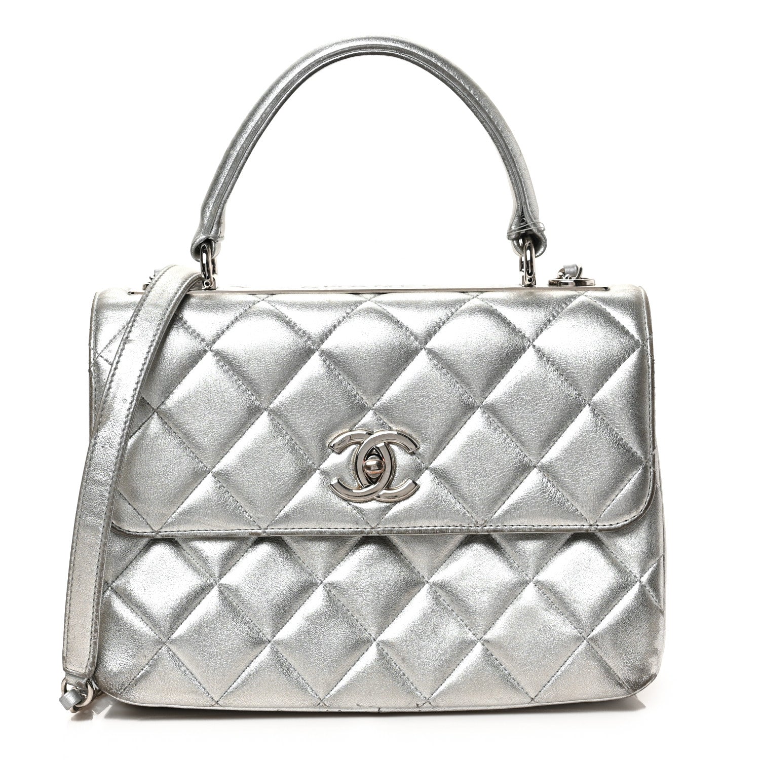Chanel Metallic Lambskin Quilted Small Trendy CC Flap Dual Handle Bag Silver 1 of 9