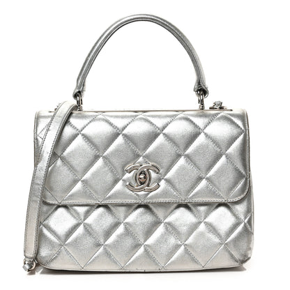 Chanel Metallic Lambskin Quilted Small Trendy CC Flap Dual Handle Bag Silver 1 of 9