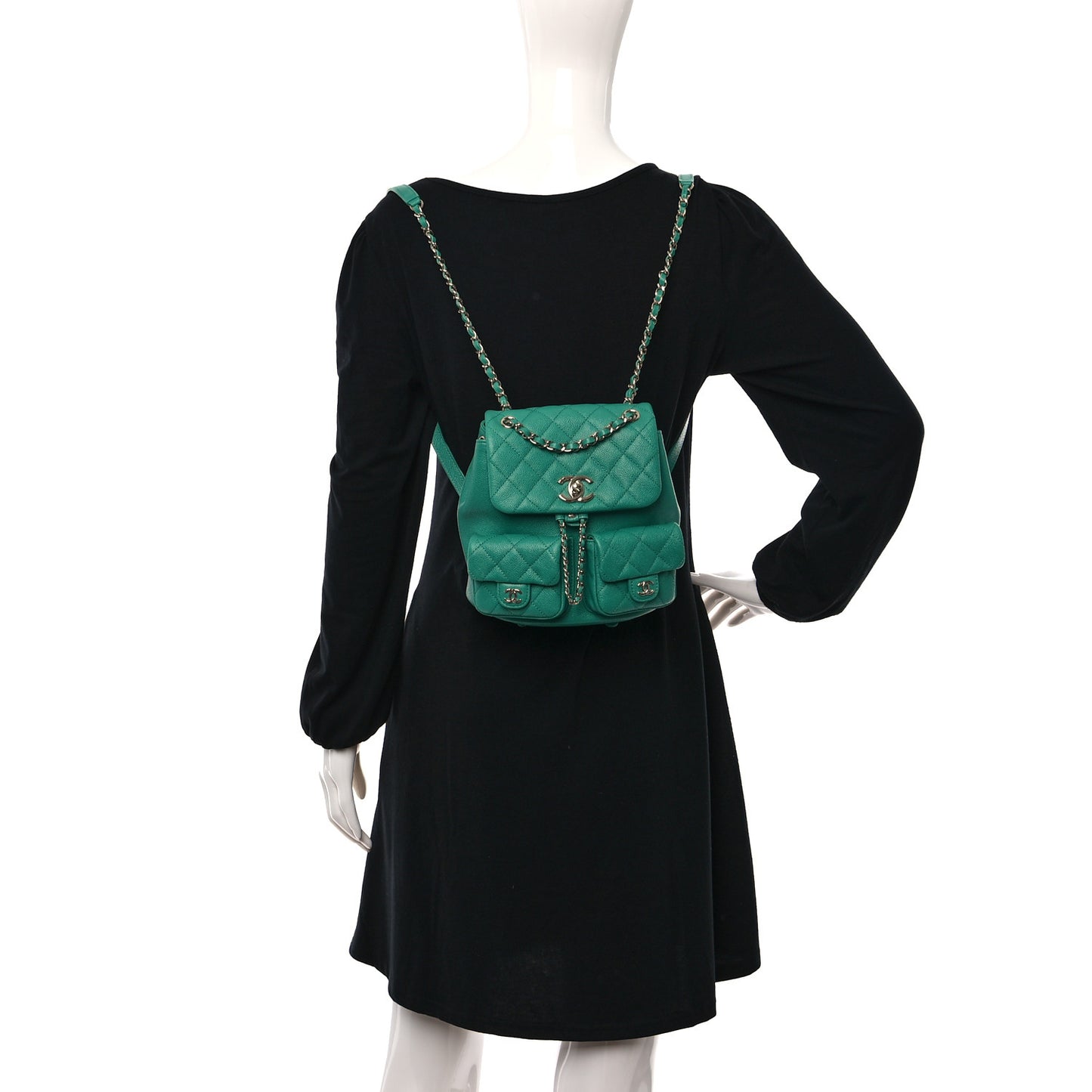 Caviar Quilted Medium Duma Pockets Drawstring Backpack Green