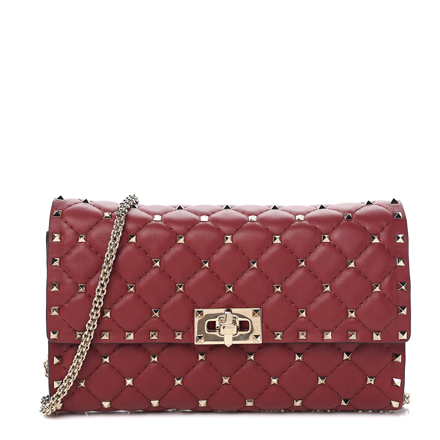 Nappa Rockstud Spike Wallet on Chain Rubino