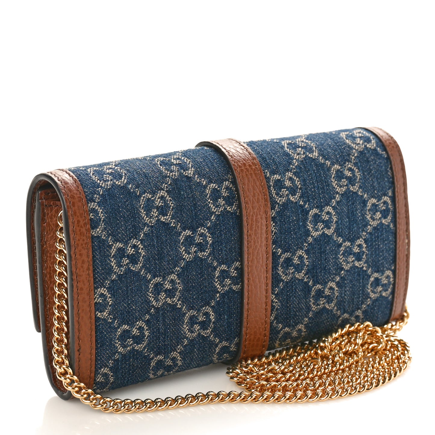 New Denim GG Monogram Jackie 1961 Chain Wallet Blue Tea Cuir