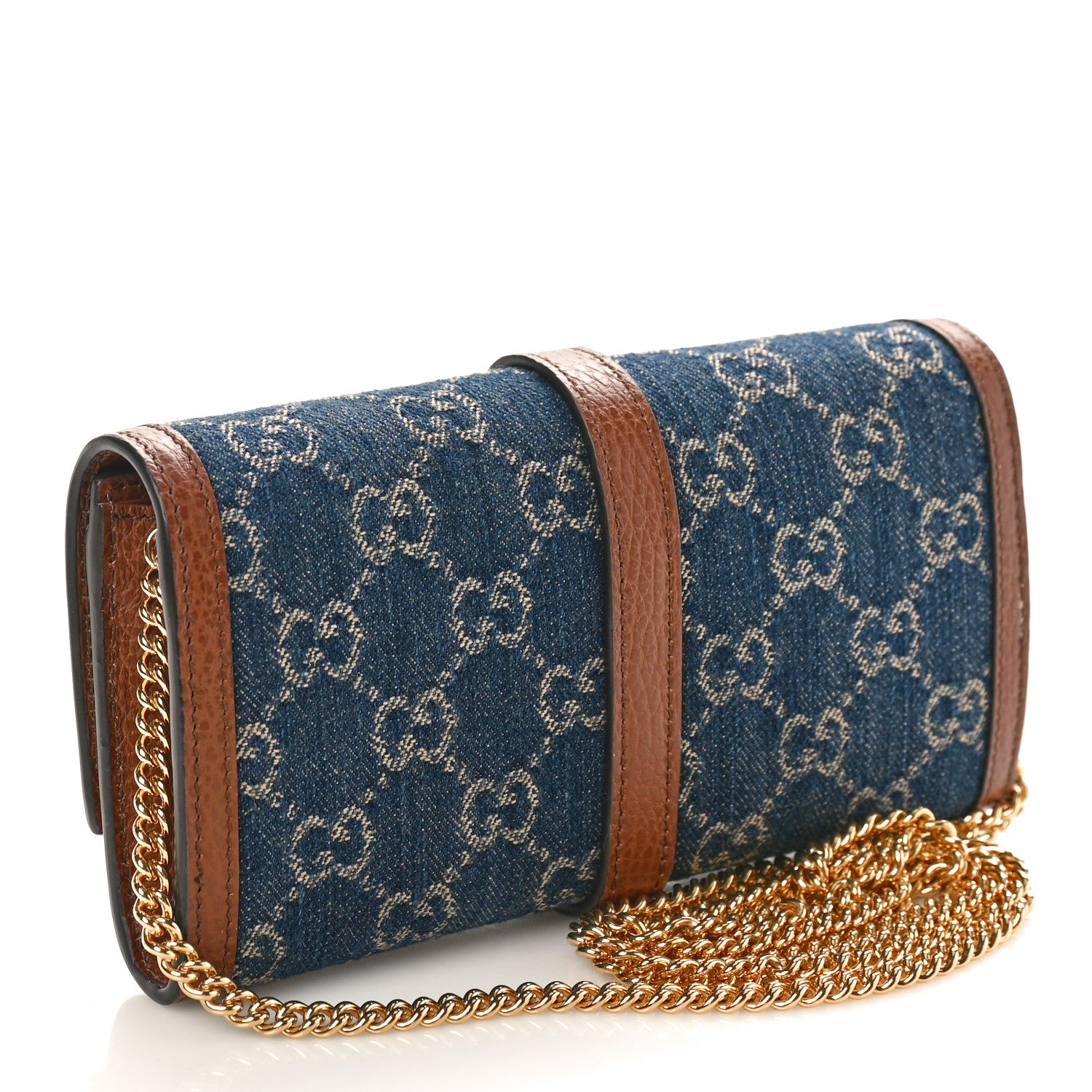 Gucci New Denim GG Monogram Jackie 1961 Chain Wallet Blue Tea Cuir 2 of 10