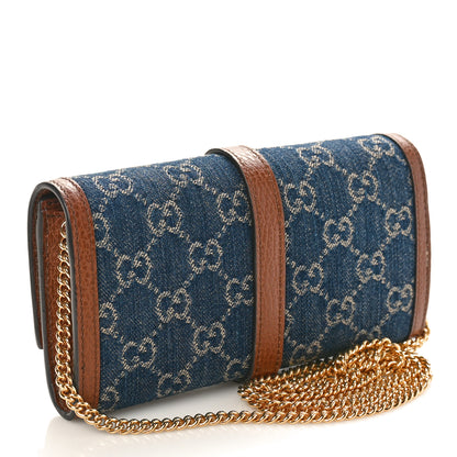 Gucci New Denim GG Monogram Jackie 1961 Chain Wallet Blue Tea Cuir 2 of 10
