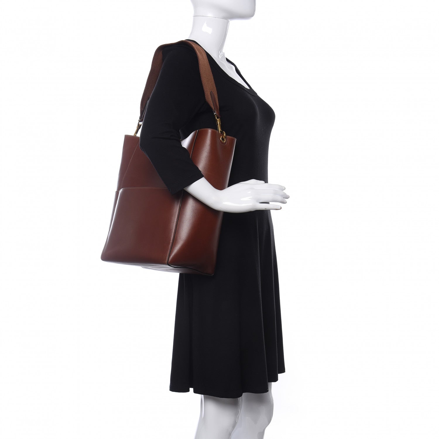 Celine Natural Calfskin Sangle Bucket Bag Dark Brown 2 of 15