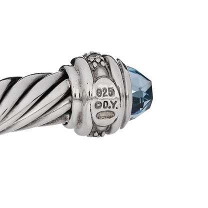 David Yurman Sterling Silver Blue Topaz Diamond 7mm Cable Classics Bracelet 3 of 3