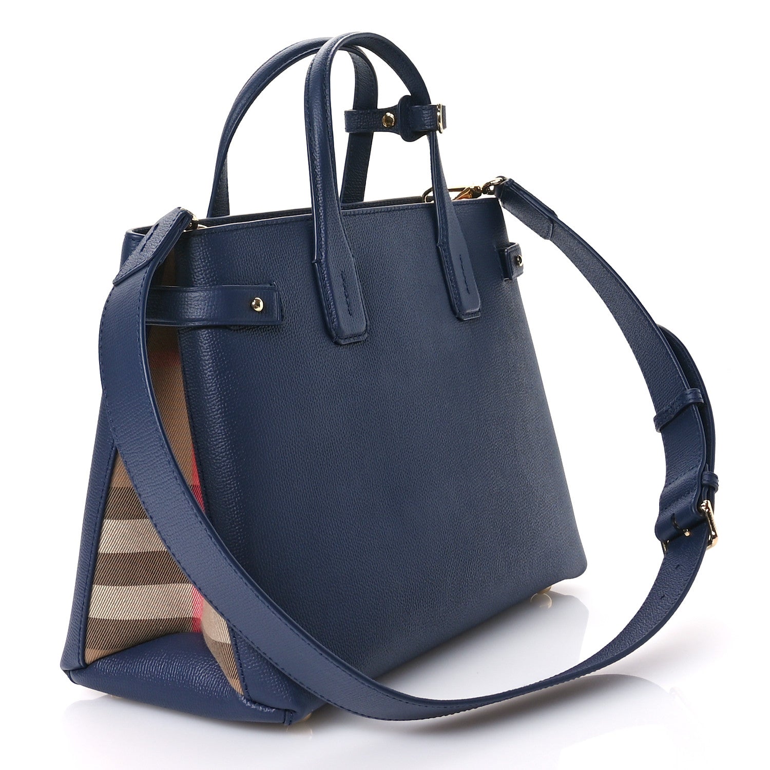 Burberry Derby Calfskin Vintage Check Medium Banner Tote Regency Blue 3 of 12