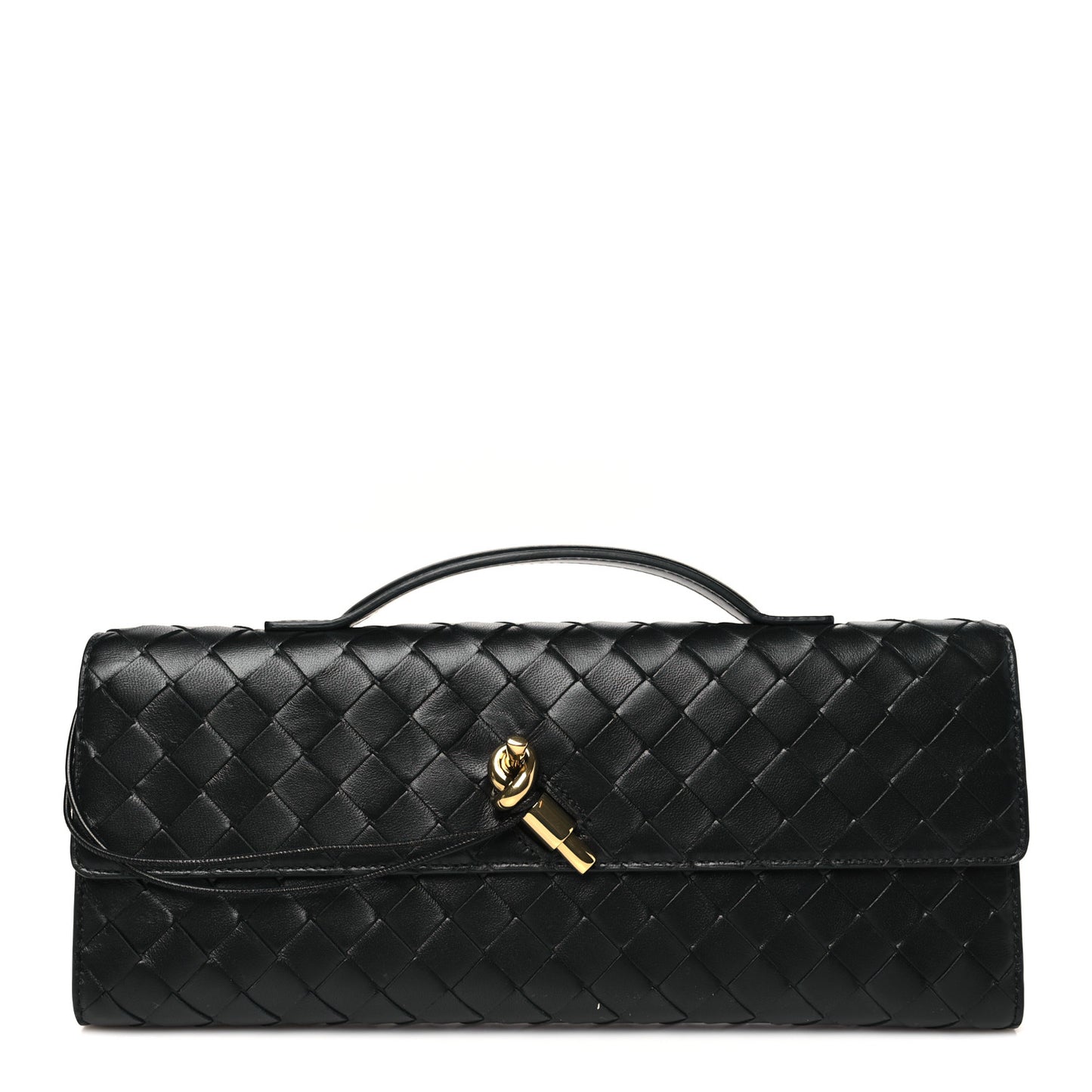 Nappa Intrecciato Long Andiamo Top Handle Clutch Black