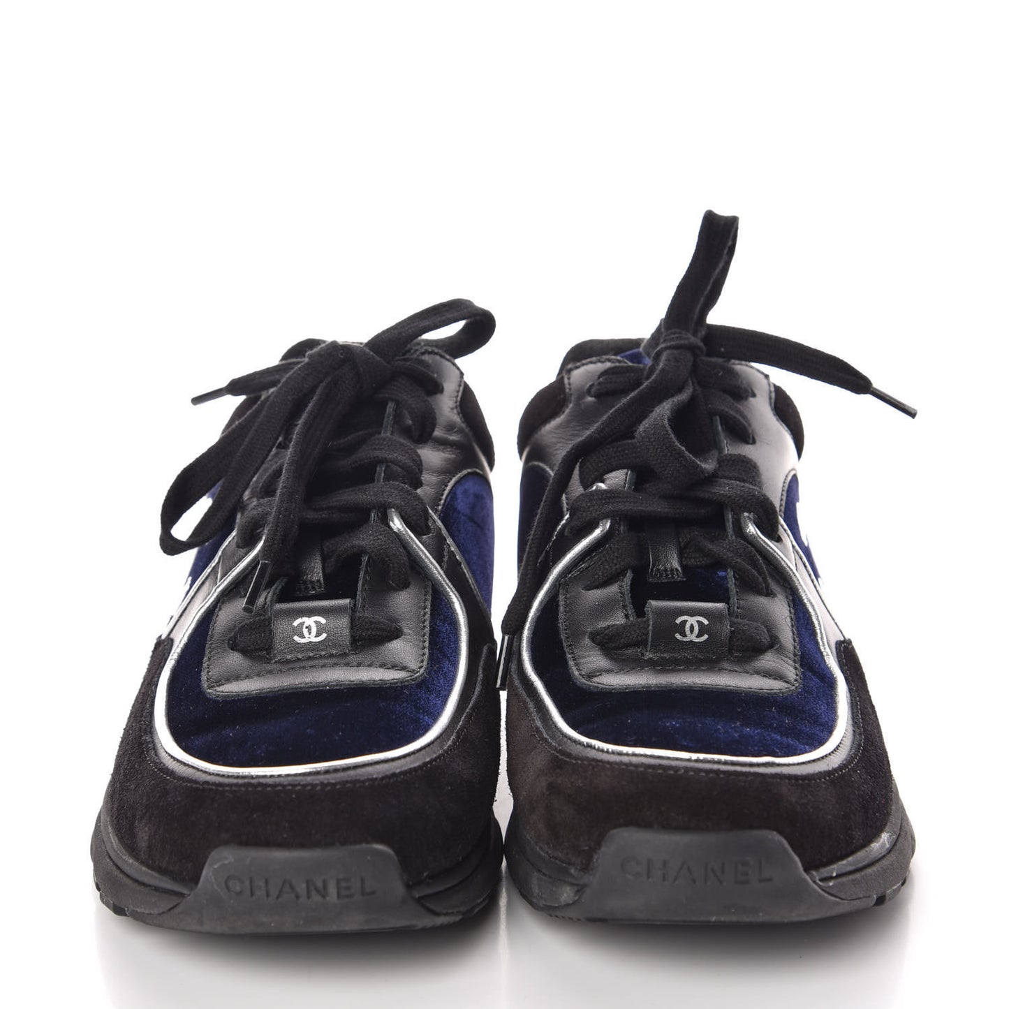 Suede Velvet Lambskin CC Sneakers 37 Black Blue Silver