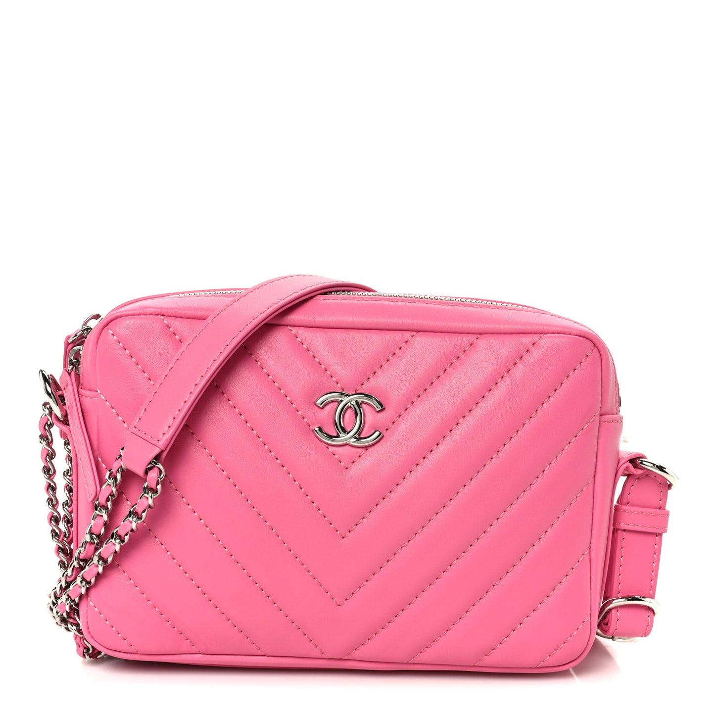 Lambskin Chevron Quilted Small Promenade Camera Case Pink