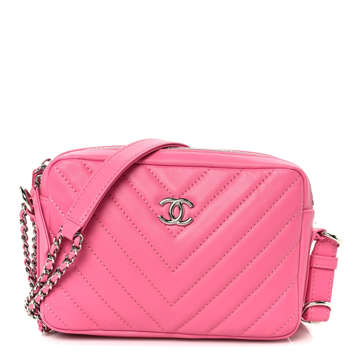 Chanel Lambskin Chevron Quilted Small Promenade Camera Case Pink 1 of 11