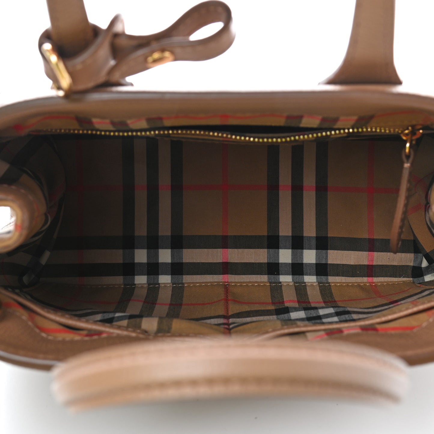 Derby Calfskin House Check Small Banner Tote Camel