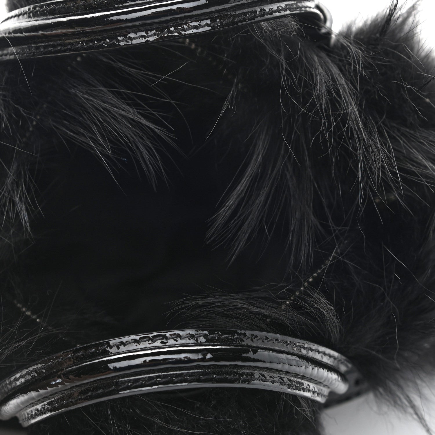 Alexander McQueen Patent Faux Fur Mini Skull Padlock Zip Around Tote Black 5 of 10