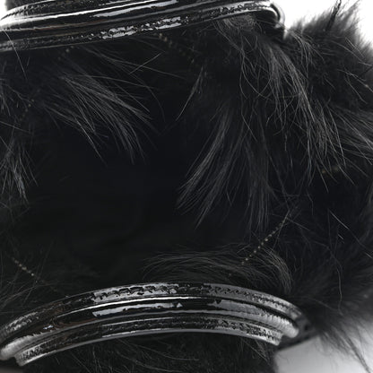 Alexander McQueen Patent Faux Fur Mini Skull Padlock Zip Around Tote Black 5 of 10