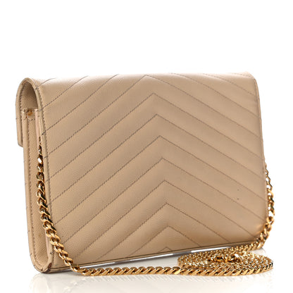 Saint Laurent Grain De Poudre Matelasse Chevron Monogram Chain Wallet Dark Latte 3 of 30