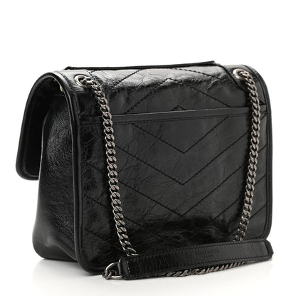 Saint Laurent Crinkled Lambskin Matelasse Monogram Baby Niki Chain Satchel Black 3 of 11