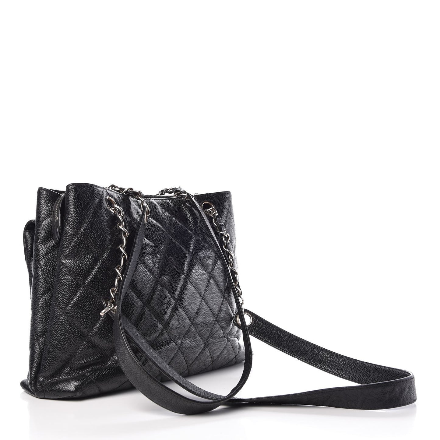 Caviar Quilted Flap Shoulder Bag Black