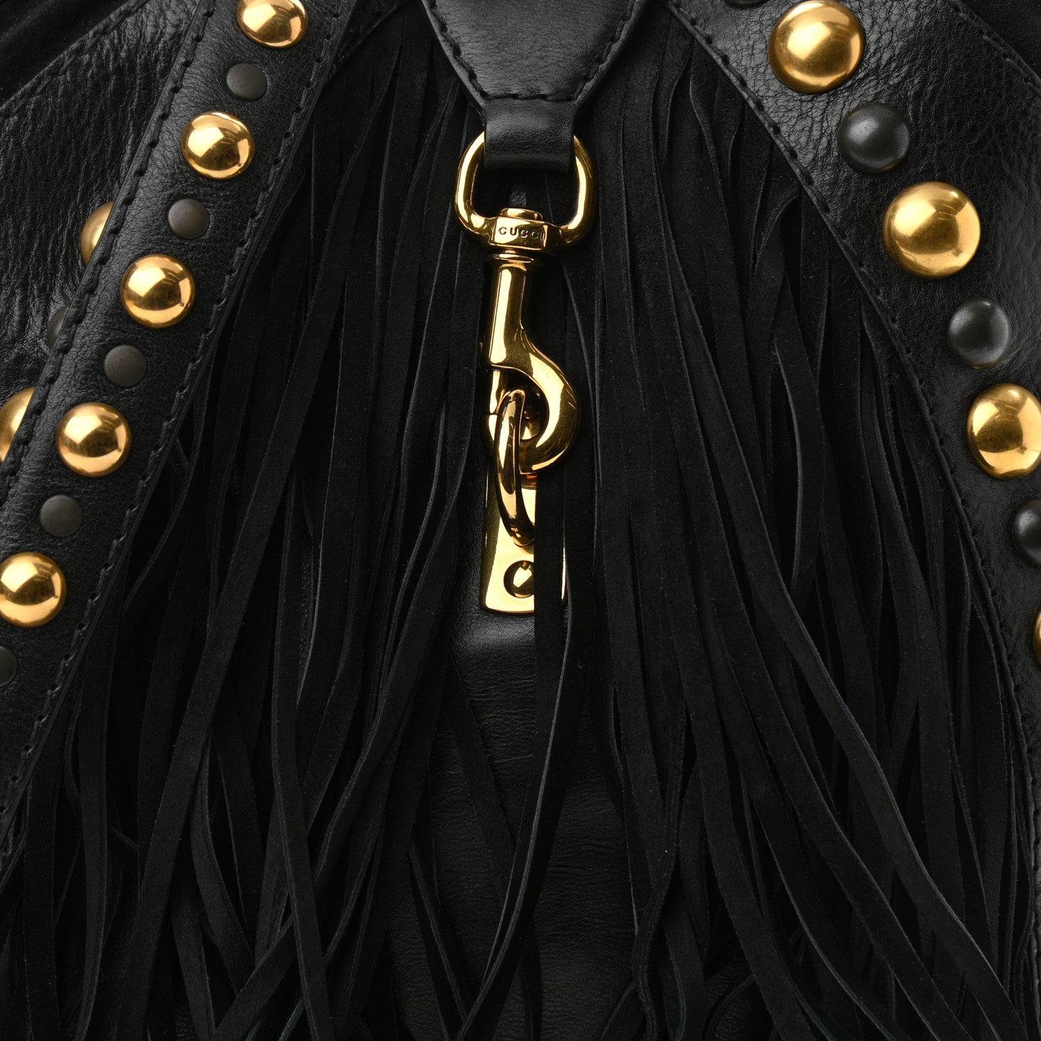 Gucci Calfskin Suede Fringe Babouska Hobo Black 8 of 10