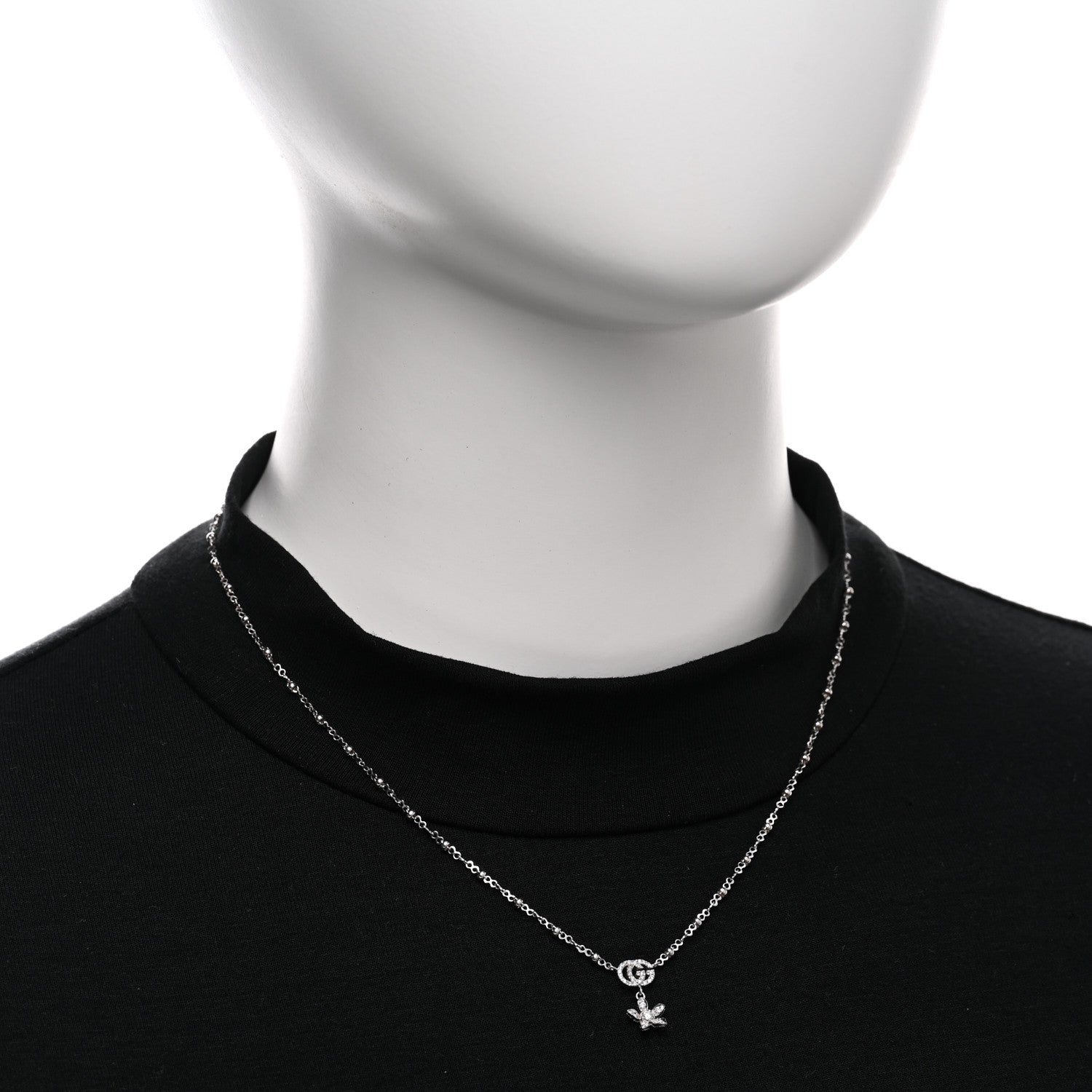 Gucci 18K White Gold Diamond GG Flora Pendant Necklace 2 of 5