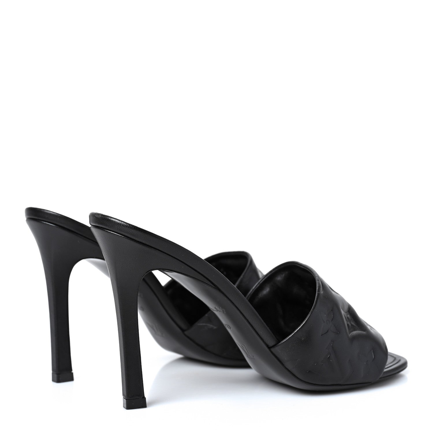 Louis Vuitton Lambskin Embossed Monogram Revival High Heel Mules 40 Black 4 of 8