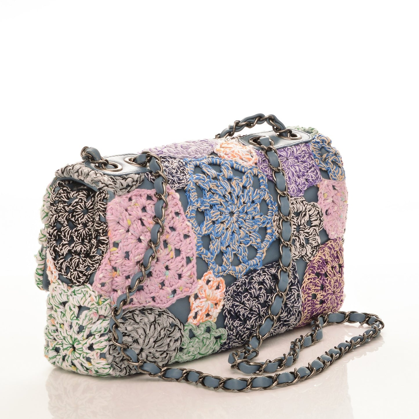 Lambskin Crochet Medium Single Flap Blue
