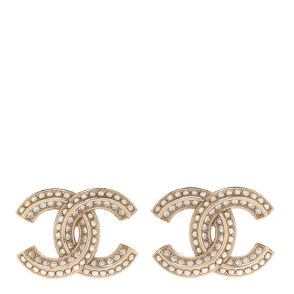Chanel Crystal Pearl Chain Mania CC Earrings Gold 1 of 5